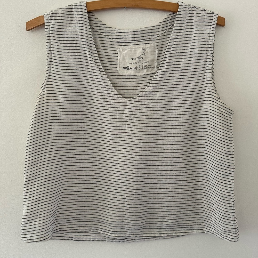 Notperfectlinen Striped Linen Tank Cropped V Neck Vienna Size Small